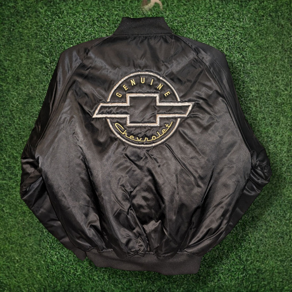 Vintage Genuine Chevrolet Black Bomber Jacket - LARGE - NWT - Picture 2 of 5